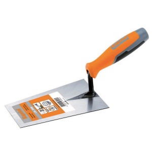 Cazzuola con manico arancio-grigio per muratura e piastrelle.