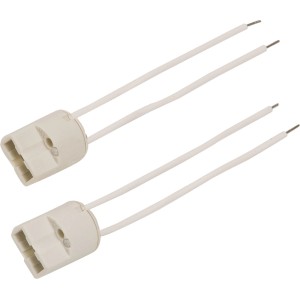 Due portalampade G9 bianchi in ceramica per lampade alogene ad alta tensione con cavi.