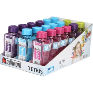 Borracce Tetris multicolore in scatola da esposizione, ideali per campeggio e tempo libero.