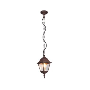 Lampada a sospensione rustica a forma di lanterna per esterni.