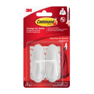 Ganci adesivi 3M Command, ganci di design bianchi fino a 1,3 kg, facile installazione.