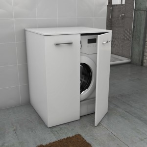 Mobile bagno bianco per lavatrice, frontale aperto.