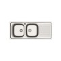 Lavello t.b.t. in acciaio inox con due vasche e scolapiatti.