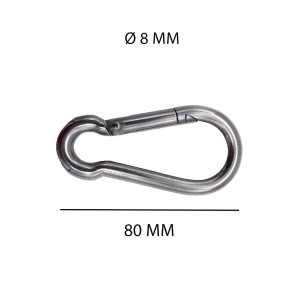 Moschettone argentato (80mm) per accessori nautici.