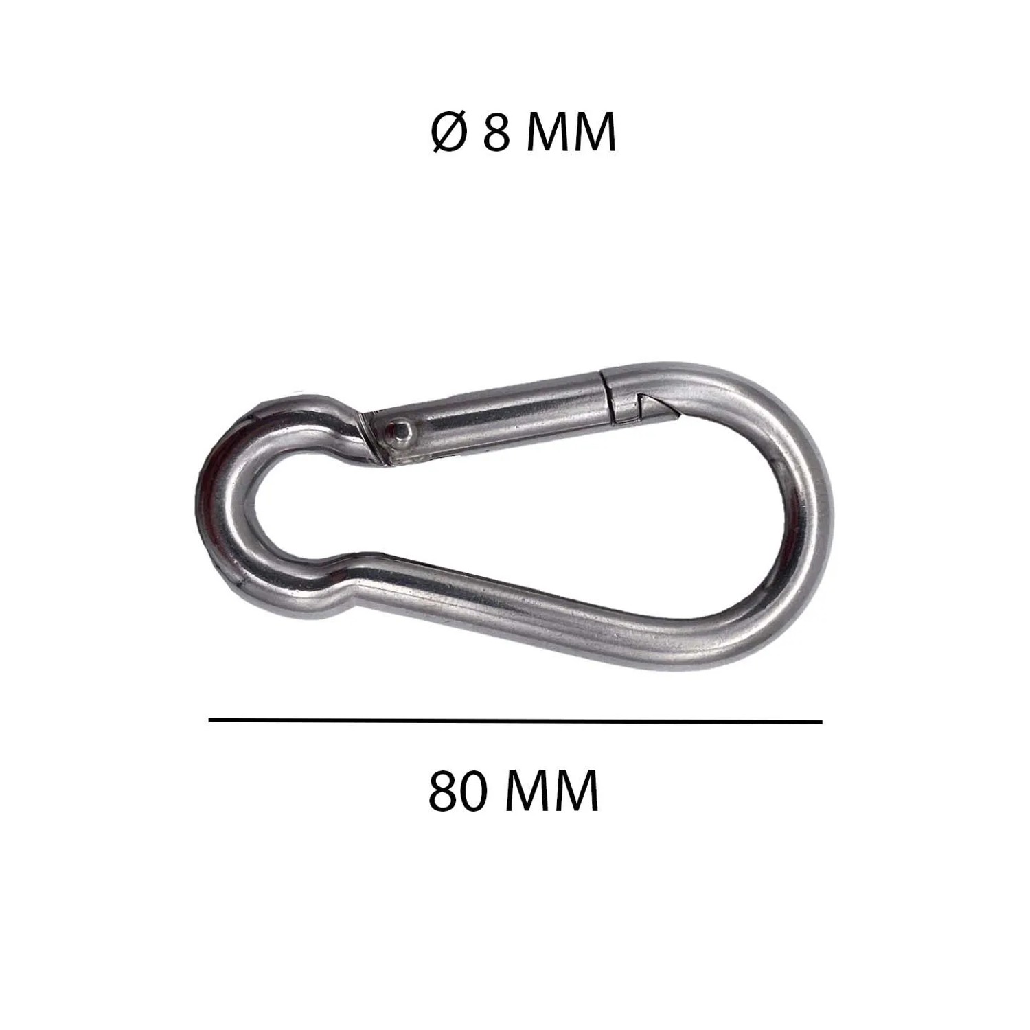Moschettone argentato (80mm) per accessori nautici.