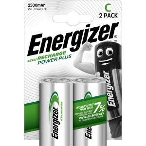 Energizer Power Plus C, confezione da 2, 2500 mAh, batterie ricaricabili per dispositivi standard.