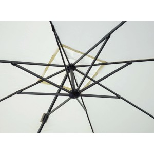 Dettaglio dell'ombrellone t.b.t. dal basso, che mostra la struttura e il telo.