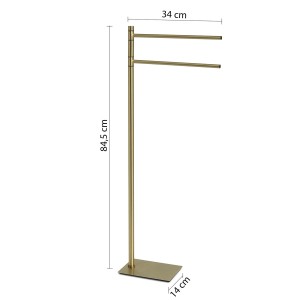 Piantana t.b.t. color oro con due bracci girevoli e base rettangolare.