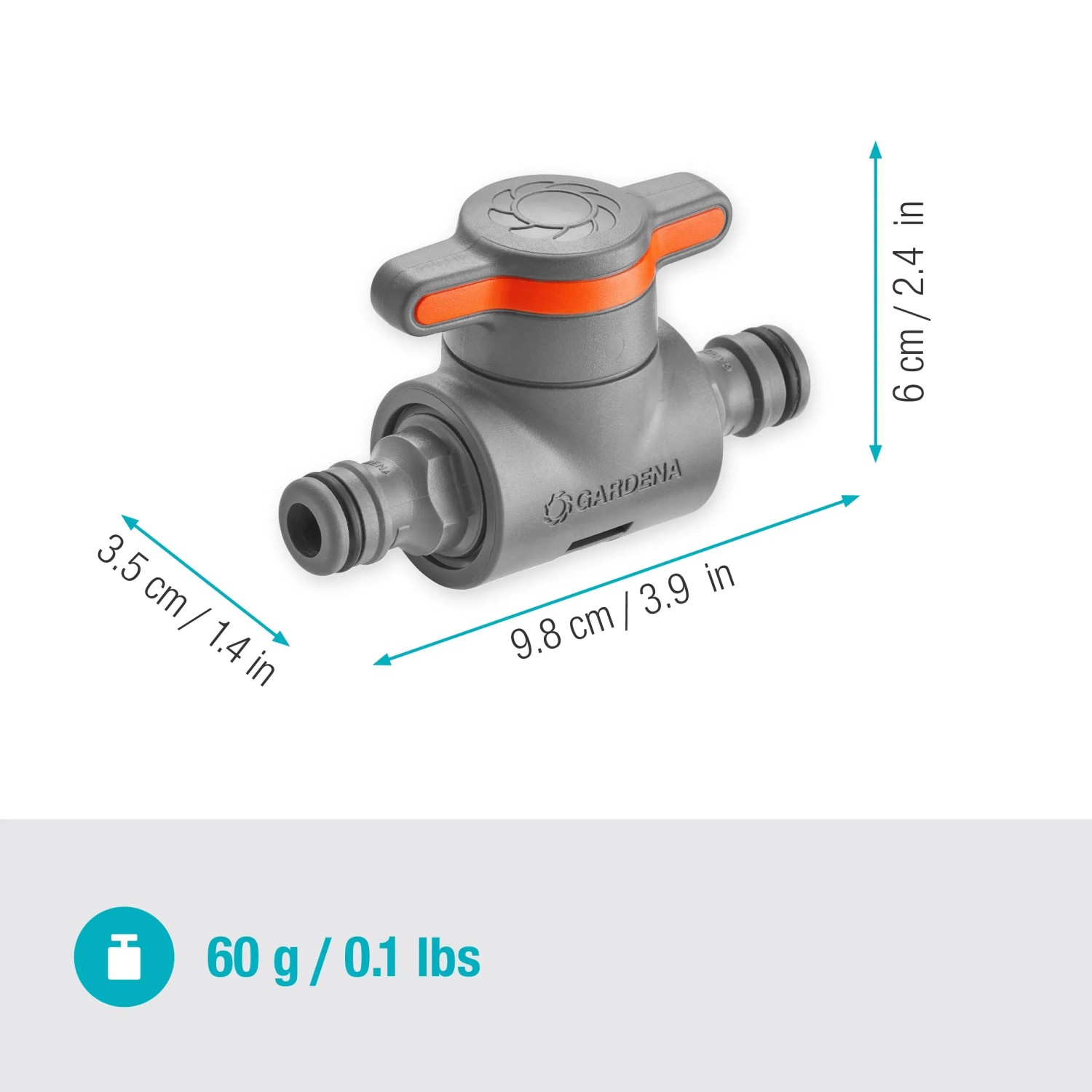 Giunto Gardena con valvola di regolazione per flusso d'acqua a variazione continua.