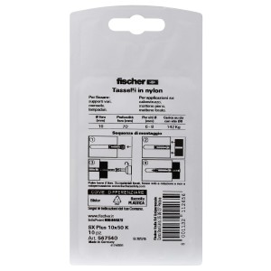 Fischer Tasselli SX Plus 10x50 K, 10 pezzi, nylon, per diverse applicazioni.