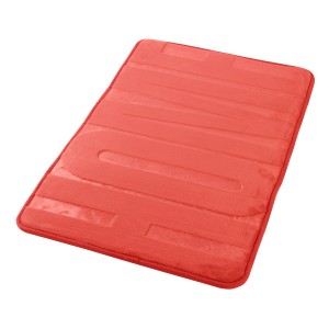 Tappeto da bagno t.b.t. rosso con scritta, superficie morbida.