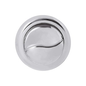 Pulsante di scarico cromato per lavatoi, vista dall'alto.