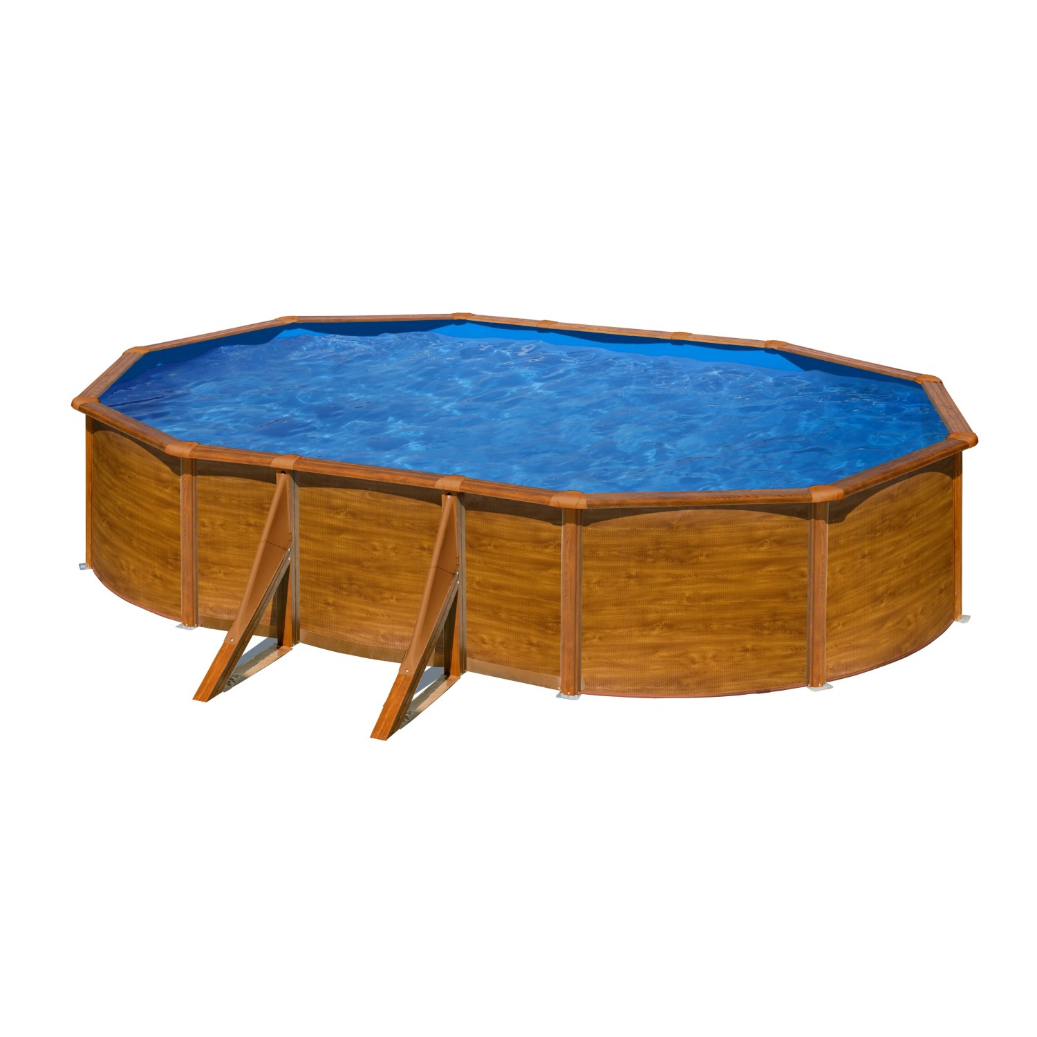 Piscina ovale Gre Pool Pacific effetto legno, 610x375x120 cm, con scaletta.