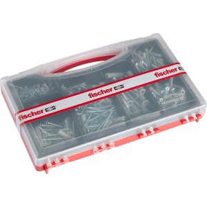 Cassetta assortita Fischer con viti e tasselli, varie dimensioni.