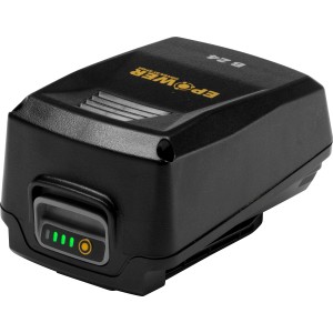 Batteria Alpina B 24 20 V 4 Ah per elettroutensili, corpo nero con indicatore di carica.