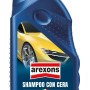 Shampoo auto Arexons con cera, flacone blu per la cura dell'auto.