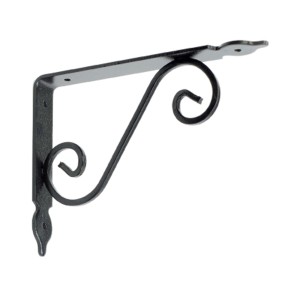 Mensola decorativa nera in metallo con design curvo.