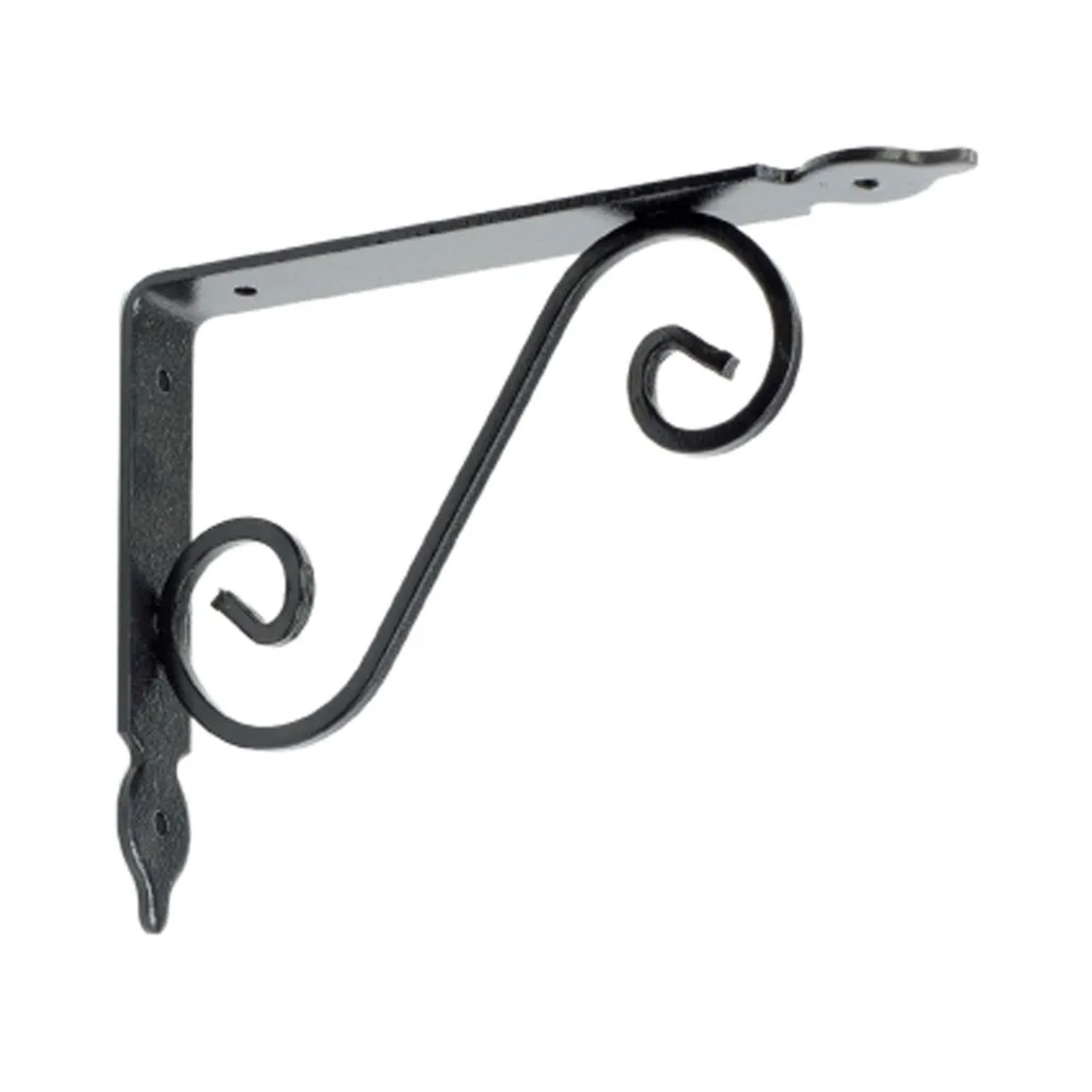 Mensola decorativa nera in metallo con design curvo.