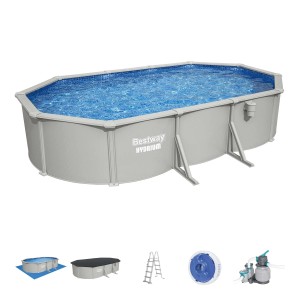 Piscina fuori terra ovale Bestway Hydrium con parete in acciaio e accessori.