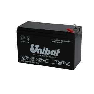 Batteria Unibat CB7-12, 12V 7Ah per impianto elettrico auto. Nera, ricaricabile.