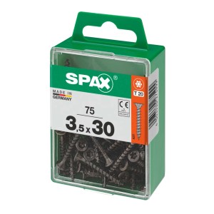 Viti SPAX 3,5x30 mm, 75 pezzi in contenitore di plastica verde.