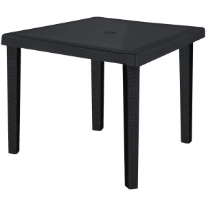 Tavolo da giardino quadrato nero con effetto rattan.