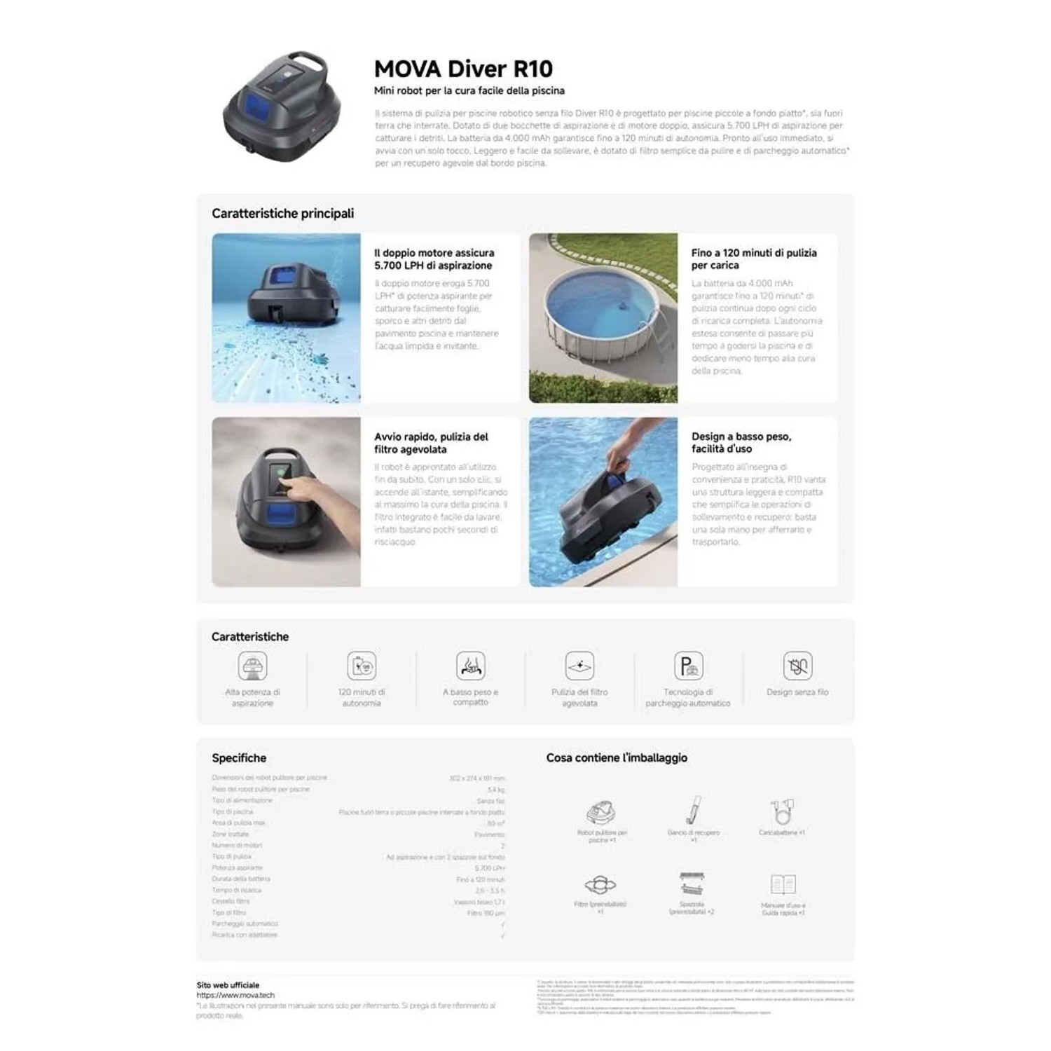 Robot pulitore per piscina senza filo Mova Diver 5.700 LPH fino a 80 m²_21