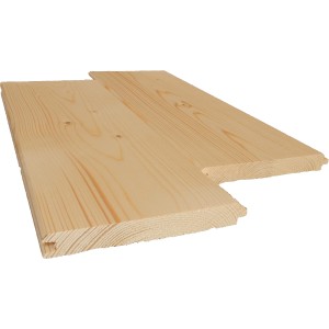 Pannelli Listoni in legno chiaro, dettaglio dell'incastro maschio-femmina.
