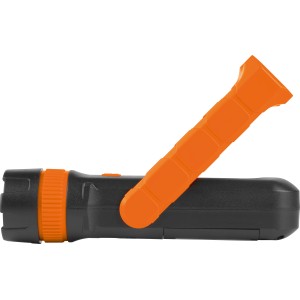 Lampada da lavoro COB-LED, nero/arancio, con supporto per officina e altro.