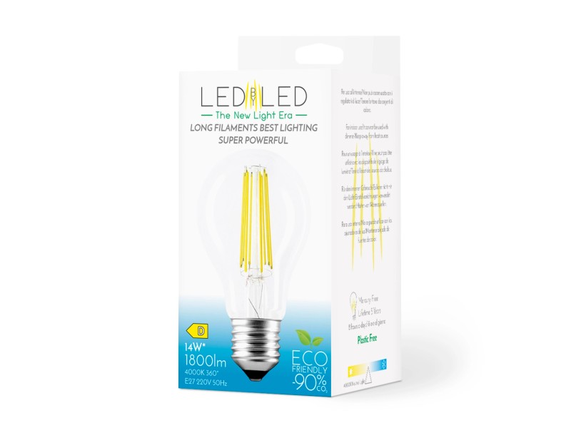 Lampadina LED filamento goccia trasparente E27 14W 1820 lumens