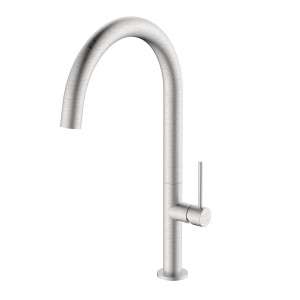 Miscelatore monocomando t.b.t. in acciaio inox spazzolato per cucina o bagno.