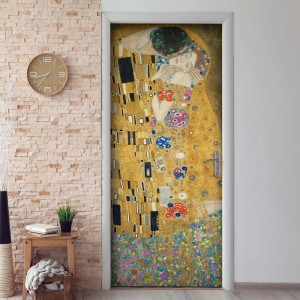 Fotomurali: Porta rivestita con "Il bacio" di Gustav Klimt, color oro.