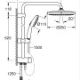 Disegno tecnico: Set doccia Grohe Vitalio Comfort 250 Flex con soffione e doccetta, dimensioni in mm.