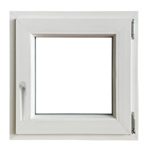 Finestra in PVC bianca, vista dettagliata. Ideale per nuove costruzioni o ristrutturazioni.