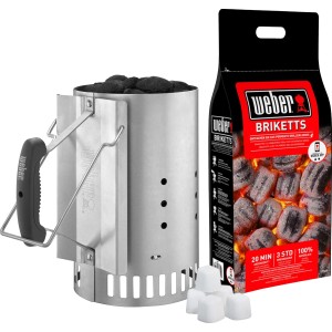 Set accensione Weber: Ciminiera d'accensione, bricchetti e cubetti accendifuoco per barbecue a carbone.
