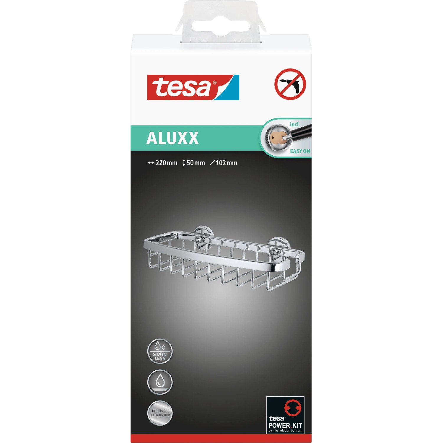 Tesa Aluxx mensola doccia, alluminio cromato. Antiruggine, facile montaggio senza forare.