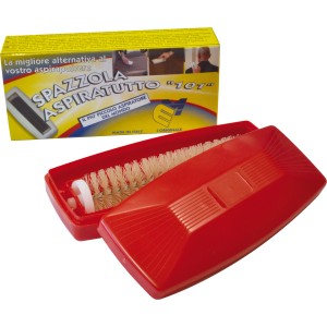 Spazzola di pulizia rossa con contenitore, utensile da cucina per una pulizia rapida.