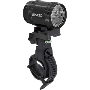 Luce per bici t.b.t. nera per montaggio sul manubrio della bicicletta.