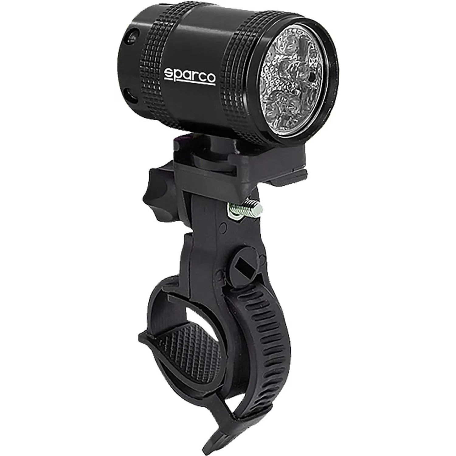 Luce per bici t.b.t. nera per montaggio sul manubrio della bicicletta.