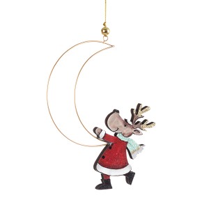 Decorazione natalizia: Renna su mezzaluna, ornamento festivo per l'albero di Natale.