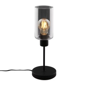 Lampada da tavolo Brilo Fumi con vetro fumé e attacco E27, struttura in metallo nero.