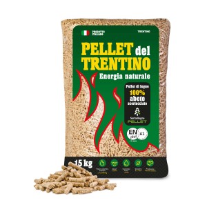 Sacco di pellet di legno, 15 kg, del Trentino, per stufe e riscaldamento. Combustibile e accendifuoco.