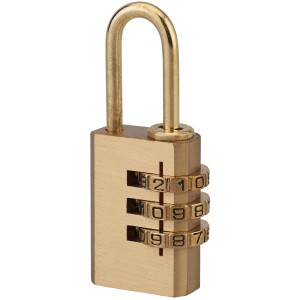 Lucchetto a combinazione color oro con tre ghiere per maggiore sicurezza.