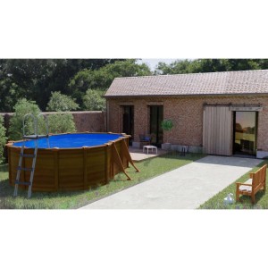 Piscina fuori terra ovale in acciaio decorazione legno Gre 500x300 H 120