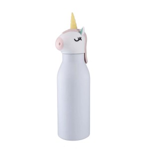 Borraccia bianca con unicorno per campeggio e tempo libero.