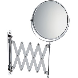 Specchio da trucco t.b.t. rotondo regolabile a parete con finitura cromata.