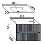 Schizzo di un mobile lavabo con dimensioni per l'arredo bagno.