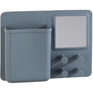 Wenko Organizer Ampio con specchio e ganci, silicone grigio, per accessori bagno e altro.