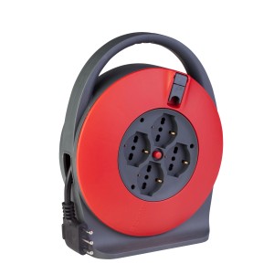 Avvolgicavo t.b.t. rosso e grigio con quattro prese.