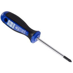 Cacciavite LUX Comfort PH1, lama 80mm, con manico bicomponente blu e nero.